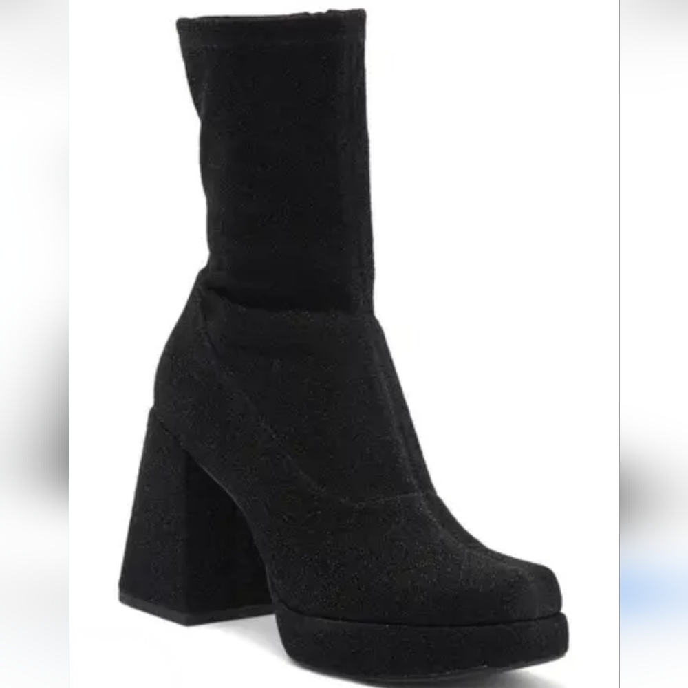 NWOT Abound Steffie Black Glitter Platform Bootie 9 M Block Heel Sparkly Shoes
